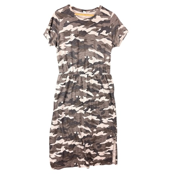 Old Navy Gray Camo Short Sleeve Cinched Waist Midi Dress – Sz L Tall - Picture 3 of 12